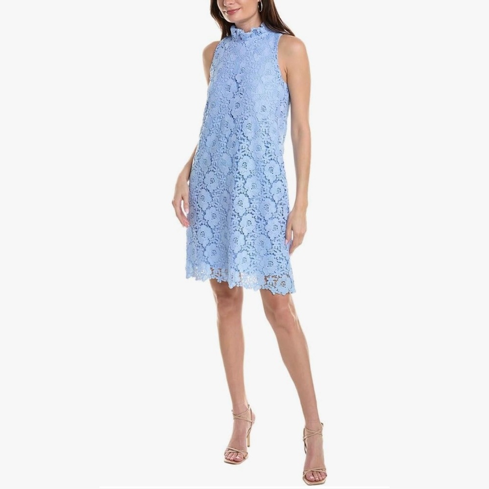 Anne Klein Blue Sleeveless Mock Neck A-line Dress